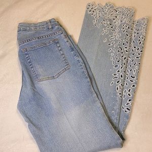 Vintage 1990s Couture Beaded Flare Style Denim Jeans